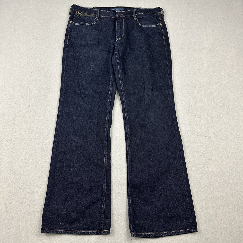 Ralph Lauren Jeans Women 32 Blue Solid Tribeca 114 Flare Denim Dark Wash Y2K